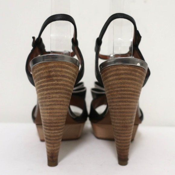 Lanvin Bow T-Strap Sandals Silver & Black Size 37 - Picture 8 of 12